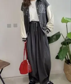 しまむら　non さんコラボ　ボリュームカーブパンツ　グレー — image 1
