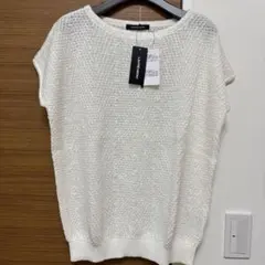 新品タグ付き　LAUTREAMONT ホワイト 半袖ニット 38号 — image 1