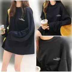新品　ロゴ　ワンポイント　シンプル　オーバーサイズ　Tシャツ　長袖　黒　ゆるだぼ — image 1