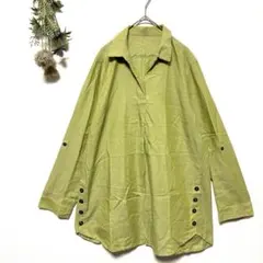 バックスパンコール長袖シャツ｜サイドボタンロールアップ｜ピスタチオグリーン｜LL — image 1