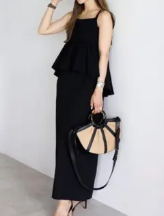 【新品】BONJOUR SAGAN ペプラムキャミワンピース／ブラック — image 1