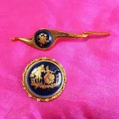 Limoges ブローチ 2点セット ゴールド ネイビー — image 1