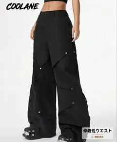 COOLANE ワイドレッグ カーゴパンツ ブラック — image 1