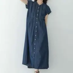 新品　サニーレーベル　デニムピンタックヨークフレンチワンピース　インディゴ — image 1
