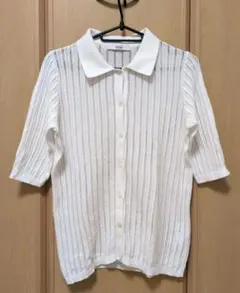 【美品】relume ラミーコットン透かし編みニット ホワイト 白 ポロニット — image 1