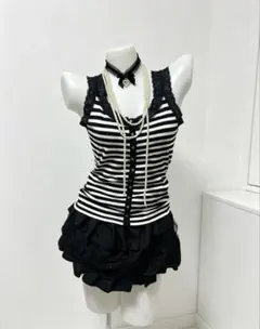 00s coquette fairygrunge 前開き風ボタンボーダーtops — image 1