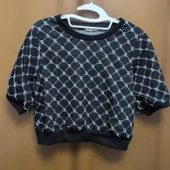 新品未使用　総柄　ロゴ　半袖トップス　ブラック　黒　パフスリーブ — image 1