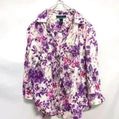 カレンスコット★Mサイズ 花柄 フラワー 長袖シャツ 紫 パープル 海外 US — image 1