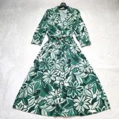 ZARA ロング ワンピース ボタニカル柄 マキシ丈 Aライン ベルト付 S・M — image 1