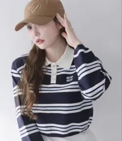 NICE CLAUP ロゴ入り ポロ襟ニット ネイビー トップス ガーリー — image 1