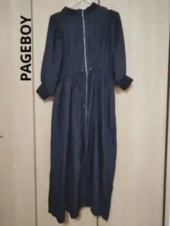 PAGEBOY ブラック フロントジップ ロングワンピース — image 1