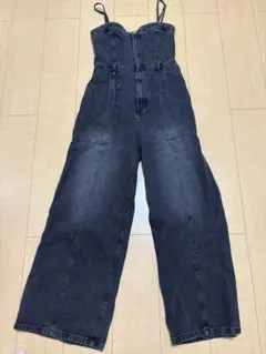 グリーンパークス　デニムサロペット ワイドパンツ ブラック — image 1