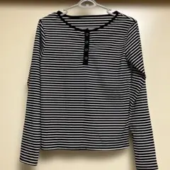 ボーダー 長袖 カットソー ヘンリーネック — image 1