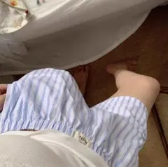 ストライプショートパンツ　ルームパンツ　ブルー — image 1