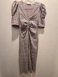 【値下げ中】ZARA チェック柄 パフスリーブ ロングワンピース — image 1