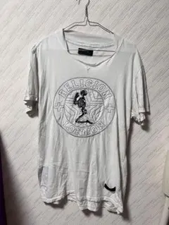 RELIGION LONDON スカル刺繍 Tシャツ ホワイト 古着 — image 1
