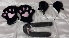 黒猫 カチューシャ しっぽ 手袋 セット — image 1