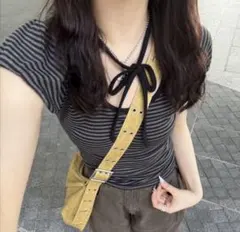 SONA ⭐︎新品⭐︎　ボーダー 半袖 Tシャツ パフスリーブ リボン付き — image 1