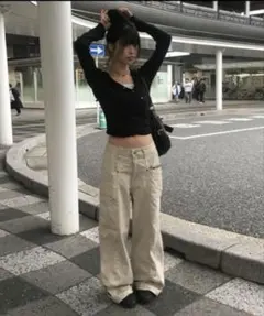 【試着のみ】anyonemore [A/M] ベーズコットン切り替えワイドパンツ — image 1