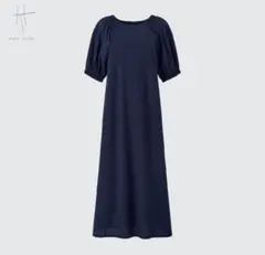 ユニクロ ハナタジマ ネイビー 紺 コットンボリュームスリーブワンピース（半袖） — image 1