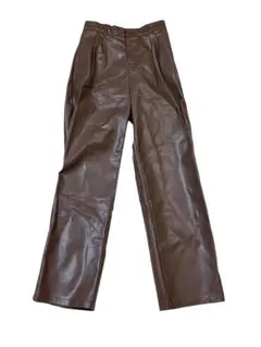 ブラウン 合成皮革 ワイドレッグパンツ M — image 1