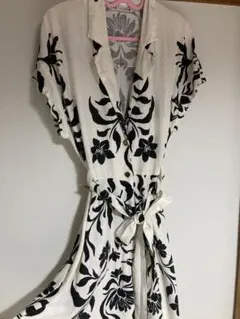 ZARA 半袖 ボタニカル　リネンブレンド　ワンピース ベルト　Lサイズ 素敵♡ — image 1