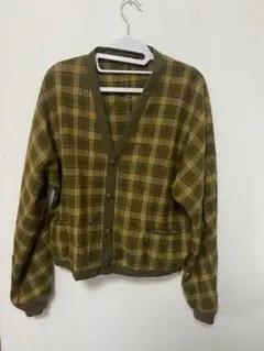 チェック柄カーディガン オリーブグリーン — image 1