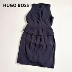 ヒューゴボスHUGO BOSS ペプラムノースリーブワンピース ドレス 紺 — image 1