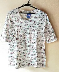 【新品】ダックスフント 五分袖 Tシャツ 犬柄 M～Lサイズ　ホワイト　コットン — image 1