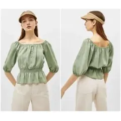 【美品】Bershka 五分袖 トップス グリーン Sサイズ オフィス デート — image 1