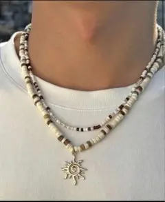 ココナッツネックレス ホワイト サーフ系 夏アクセサリー 男女兼用 — image 1