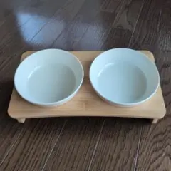 ペット用食器台 竹製スタンド 樹脂ボウル2個付き — image 1