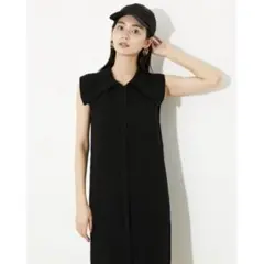 rienda リエンダ　黒　ブラック　ニット　ワンピース　ノースリーブ　襟付き — image 1