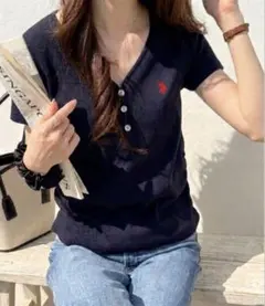 GeeRA【U.S. POLO ASSN】接触冷感Vネックヘンリーリブカットソー — image 1