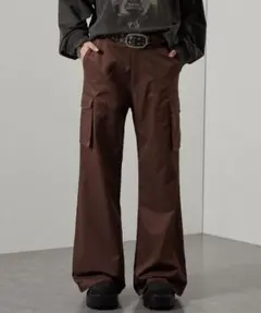 最安値タグ付【Alfred Alex】リベットセミフレアカーゴパンツ　ブラウンL — image 1