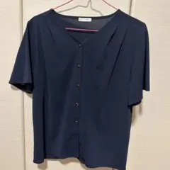 honeys 半袖 ブラウス ネイビー Vネック 新品 オフィスカジュアル — image 1