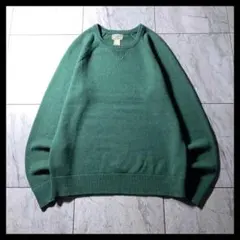 00s〜 L.L.Bean 短丈 コットンニット グリーン 無地 カシミヤ混 — image 1