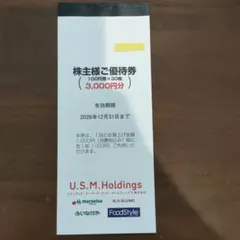 U.S.M.H.ユナイテッドスーパーマーケット株主様ご優待券 3000円分 — image 1