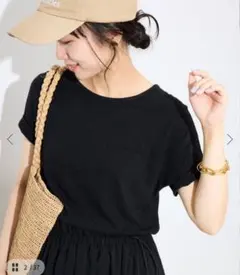 【美品】SLOBE IENA リネン混ジャージーコンパクトTEE ブラック — image 1