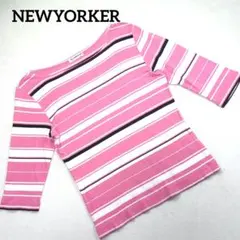 NEWYORKER 五分袖 ボーダー カットソー コットン ピンク L — image 1