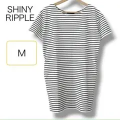 SHINY RIPPLE ボーダー 半袖 ミニ ワンピース 白 × 黒 M — image 1