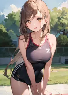黒い水着女性のイラストポスター（サイズA4）【フレーム入り】 — image 1