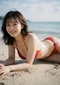 波打ち際の微笑み｜AIフォトポスター A4｜MRC-0357 — image 1