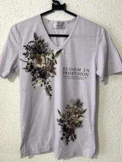 美品 ニコルクラブフォーメン 花柄 Vネック Tシャツ ライトパープル 46 M — image 1
