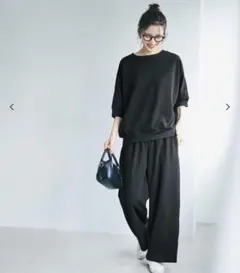 エンボスワイドパンツ　ブラックS — image 1