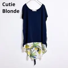 【キューティーブロンド】Tシャツ　カットソー　異素材　花柄　半袖　ゆったり　紺 — image 1