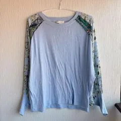 アンジー ボタニカル柄 カットソー クルーネック ラグラン 長袖 1XL 水色 — image 1