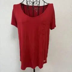 ホリスター　半袖Tシャツカットソー　赤　Mサイズ　伸縮性抜群　薄手　胸元深め — image 1
