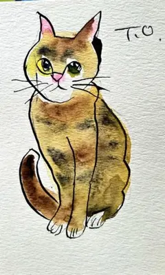 ドローイング水彩画隣の猫 — image 1