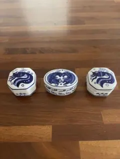 染付 魚文 香合 3点セット 陶磁器 — image 1